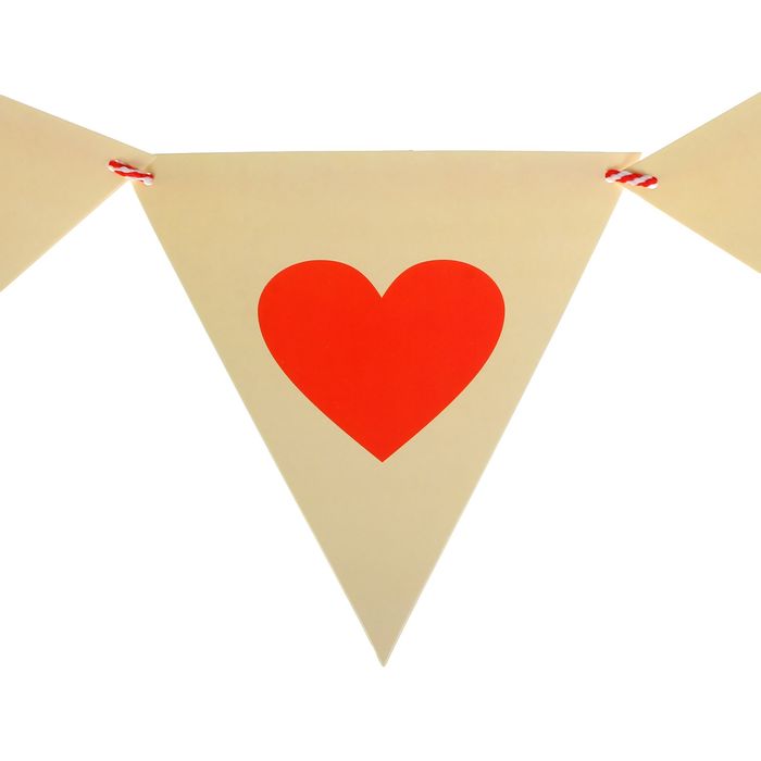 Гирлянда-вымпел "Красное сердце" на белом, 200 см