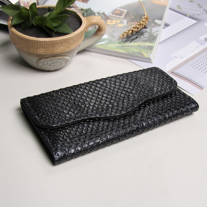 Кошелёк женский на клапане, 2 отдела, для монет, цвет чёрный