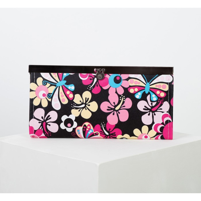 Кошелёк женский на застёжке, 4 отдела, для монет, цвет чёрный