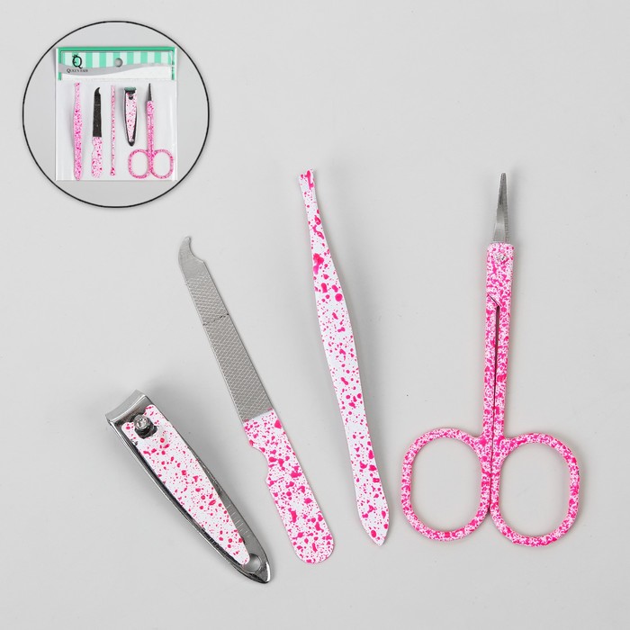 Набор маникюрный, 5 предметов, цвет бело-розовый