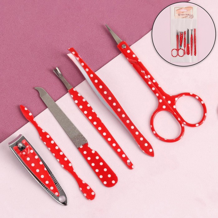 Набор маникюрный, 6 предметов, цвет бело-розовый