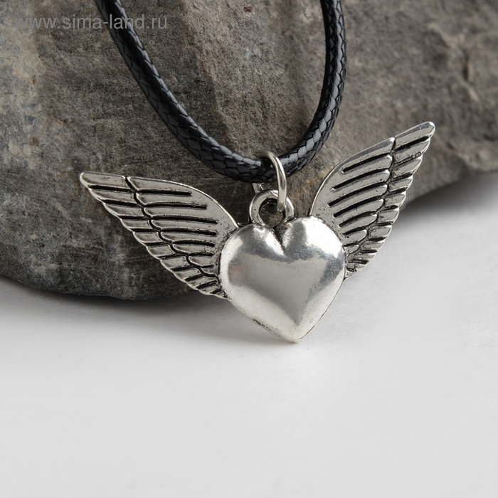 Кулон на шнурке «Сердце» ангел, цвет чернёное серебро на чёрном шнурке, 45 см кулон подвеска ангел