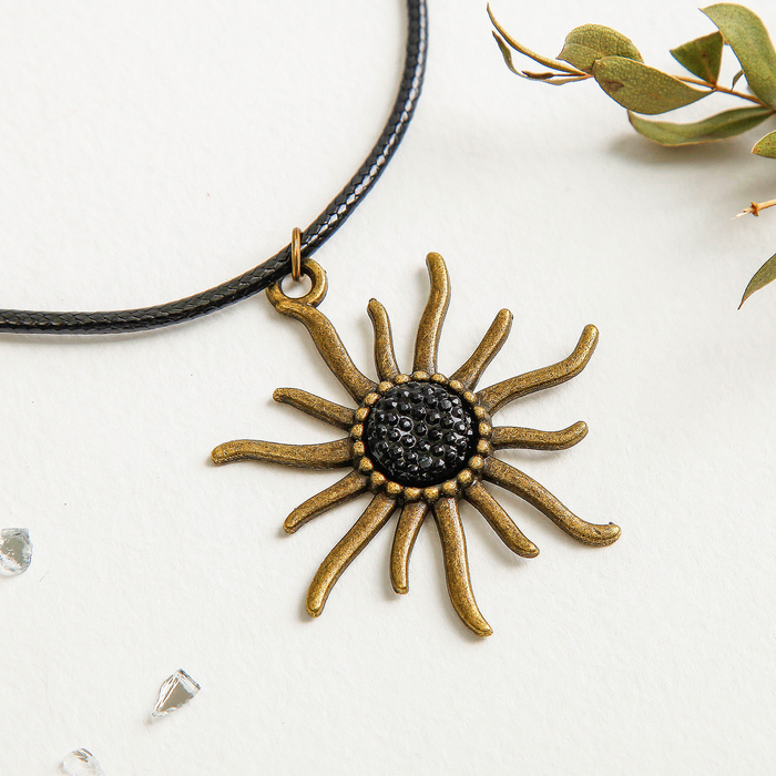 Кулон на шнурке "Солнце", цвет чёрный в чернёном золоте, 45см