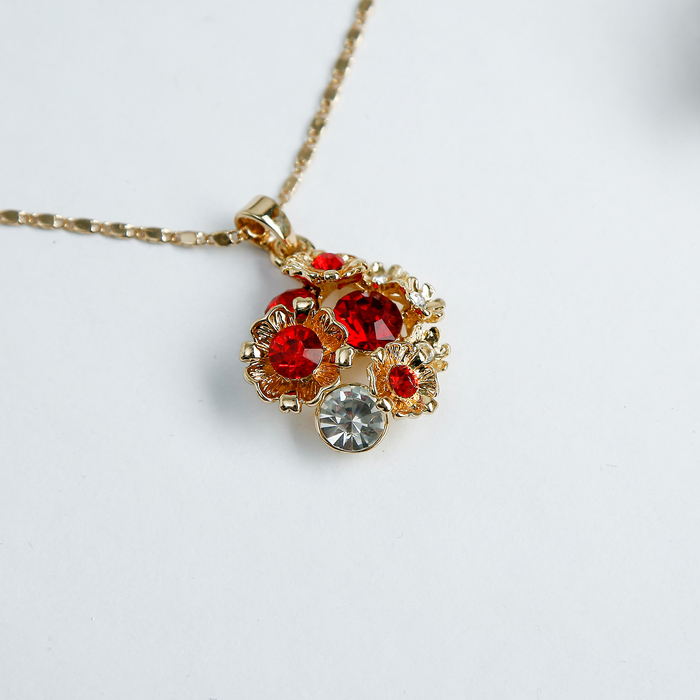 Кулон "Цветы" лютики, цвет красно-бордовый в золоте