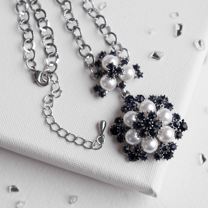 Кулон "Жемчужное цветение", цвет серо-синий в чернёном серебре