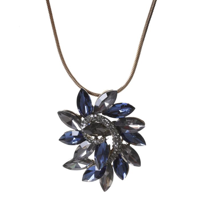 Кулон "Листочки" завиток, цвет серо-синий в золоте