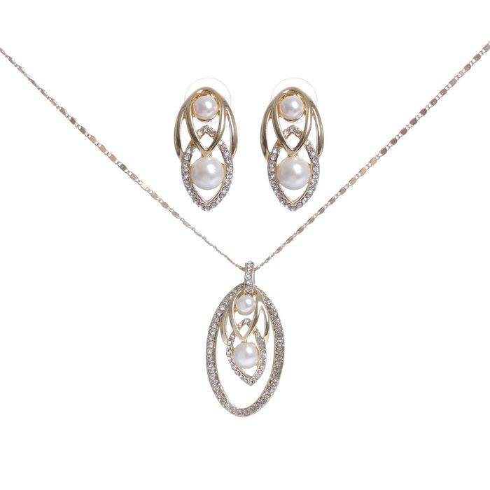 Гарнитур 2 предмета: серьги, кулон "Эллипс", цвет белый в золоте, 45см