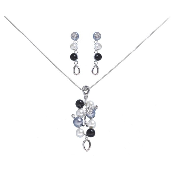 Гарнитур 2 предмета: серьги, кулон "Веточка", цветной в серебре, 45см