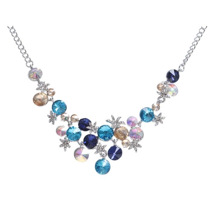 Колье "Цветочная россыпь", цветное в серебре