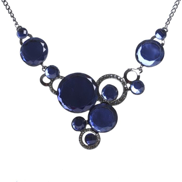 Колье "Круги" крупные, цвет сине-серый в чернёном серебре