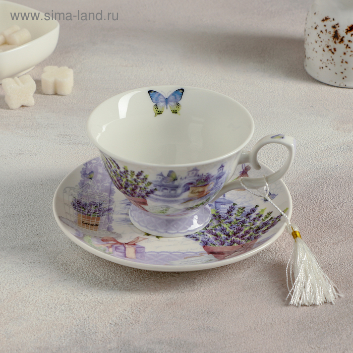 Чайная пара керамическая «Лавандовое поле», 2 предмета: чашка 220 мл, блюдце d=15 см чайная пара rococo 220 мл блюдце d 15 7 см фарфор