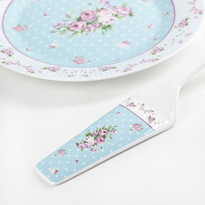 Подставка для торта 30 см "Рондо", с лопаткой, цвет голубой