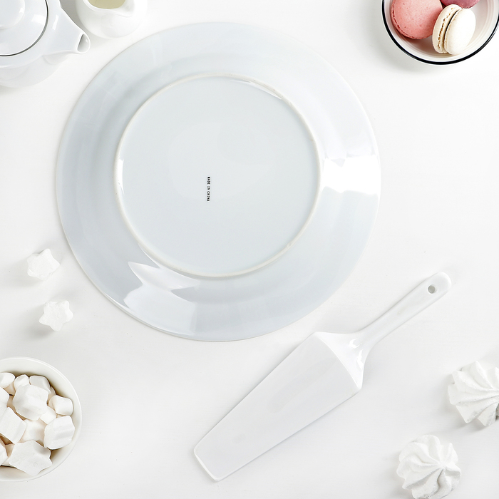 Подставка для торта 30 см "Рондо", с лопаткой, цвет голубой