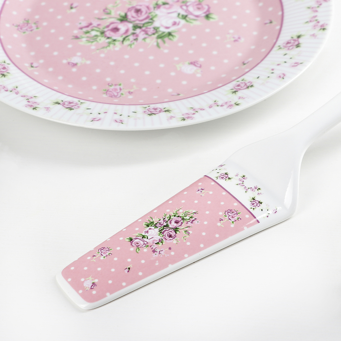 Подставка для торта 30 см "Рондо", с лопаткой, цвет розовый