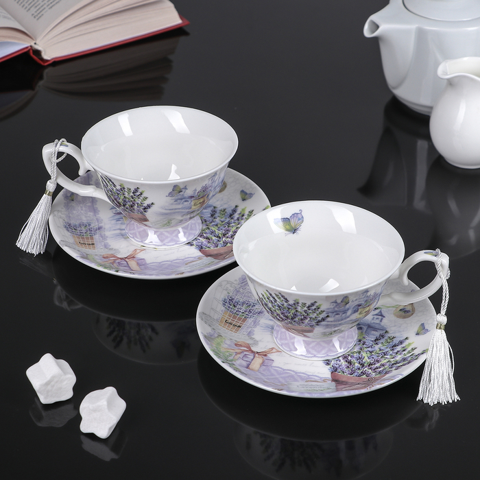 Набор чайный "Лавандовое поле", 4 предмета: 2 чашки 200 мл, 2 блюдца