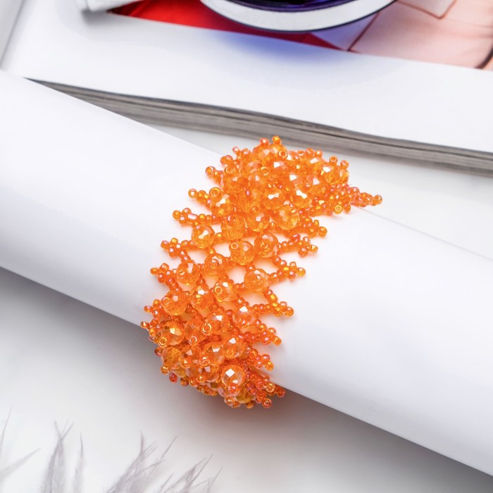 Браслет из бисера "Плетение" бусины, цвет оранжевый