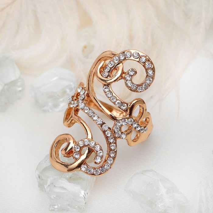 Кольцо "Ажур" завитки, размер 16, цвет белый в золоте