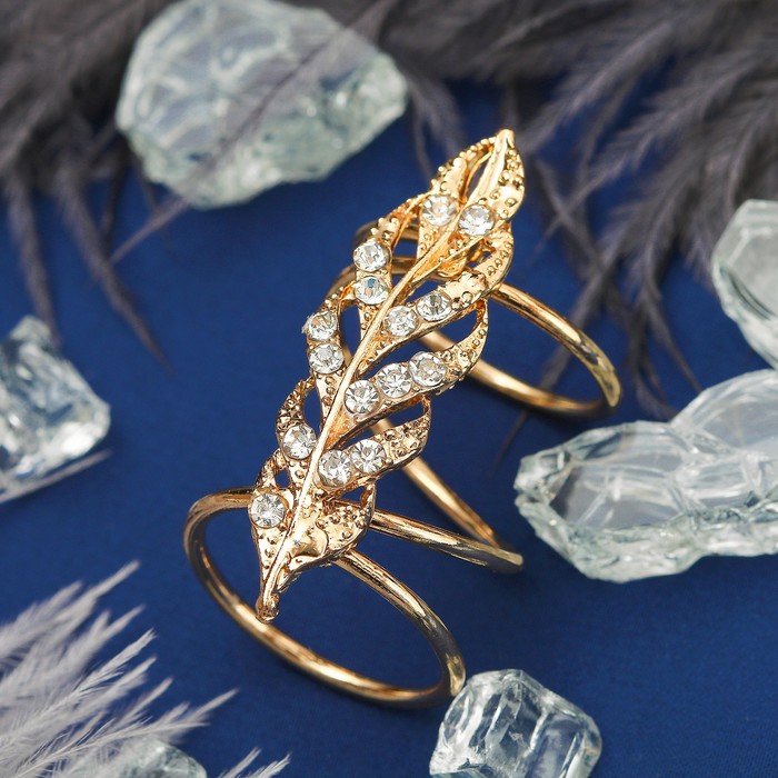 Кольцо "Перо", размер 17, цвет белый в золоте