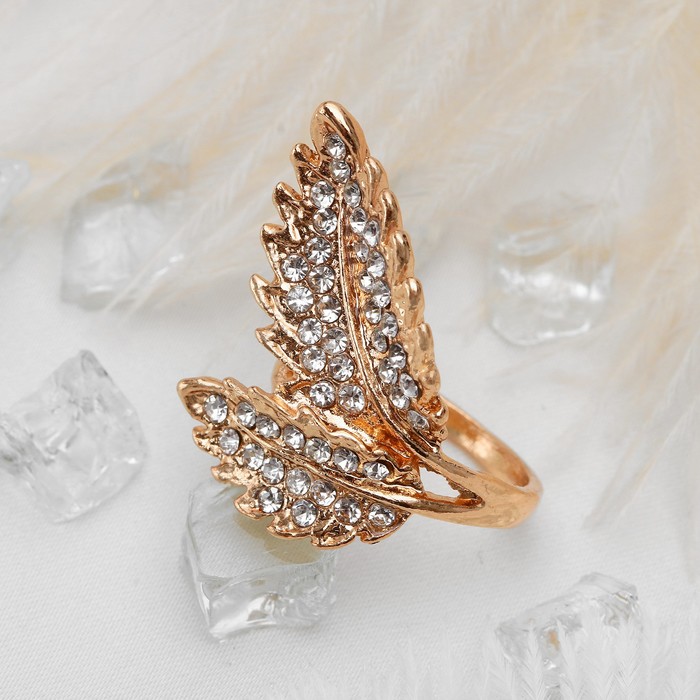 Кольцо "Листочки", размер 17, цвет белый в золоте