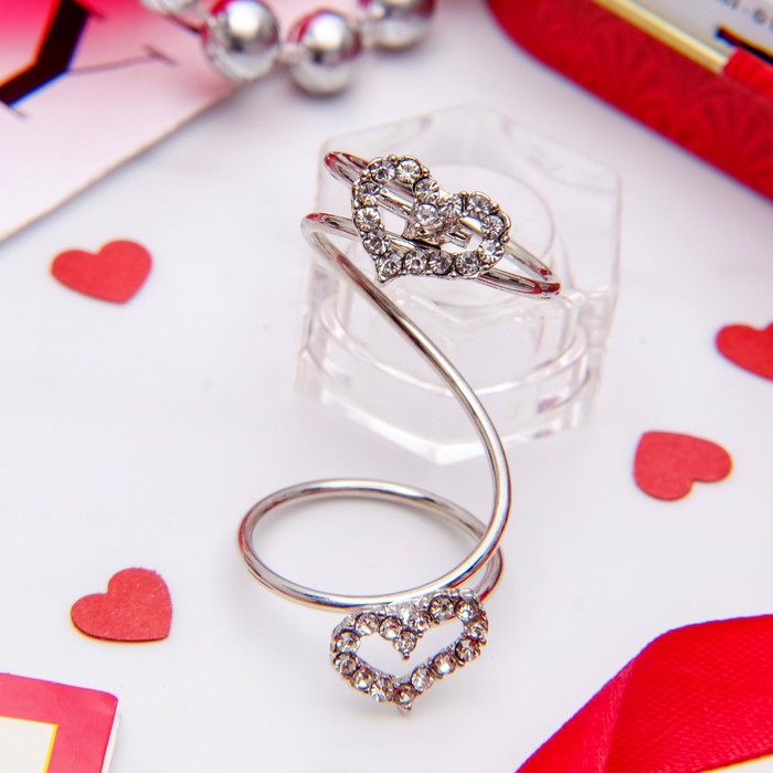 Кольцо "Сердце" дуэт, размер 16, цвет белый в серебре