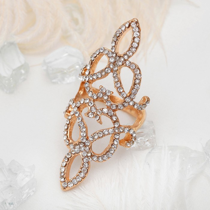 Кольцо "Ажур" переплетения, цвет белый в золоте, размер 19, цвет золотой