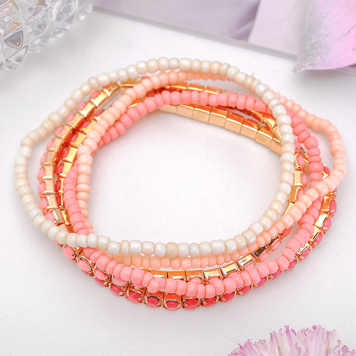 Браслет ассорти "Настроение", 5 нитей, цвет розовый в золоте