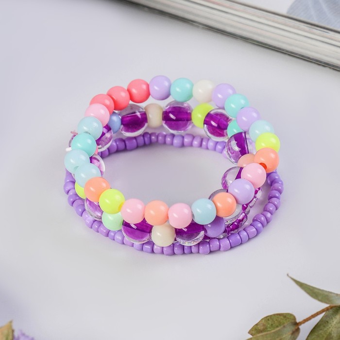 Браслет ассорти "Улыбка" малый, 4 нити, цвет фиолетовый