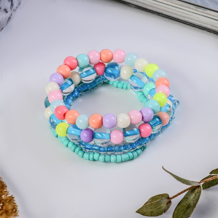 Браслет ассорти "Улыбка" малый, 4 нити, цвет голубой