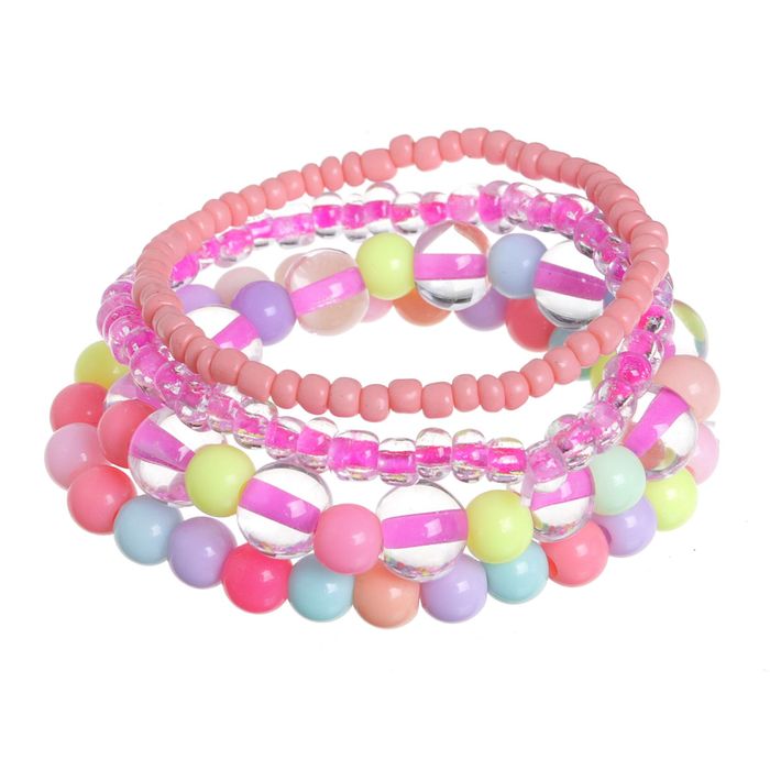 Браслет ассорти "Улыбка" малый, 4 нити, цвет розовый