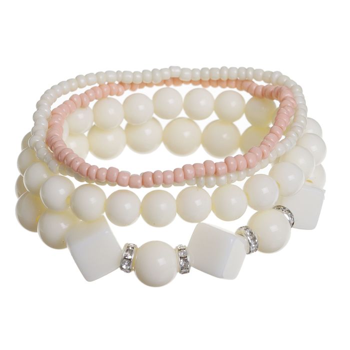 Браслет ассорти "Улыбка" кубики, 4 нити, цвет бело-персиковый