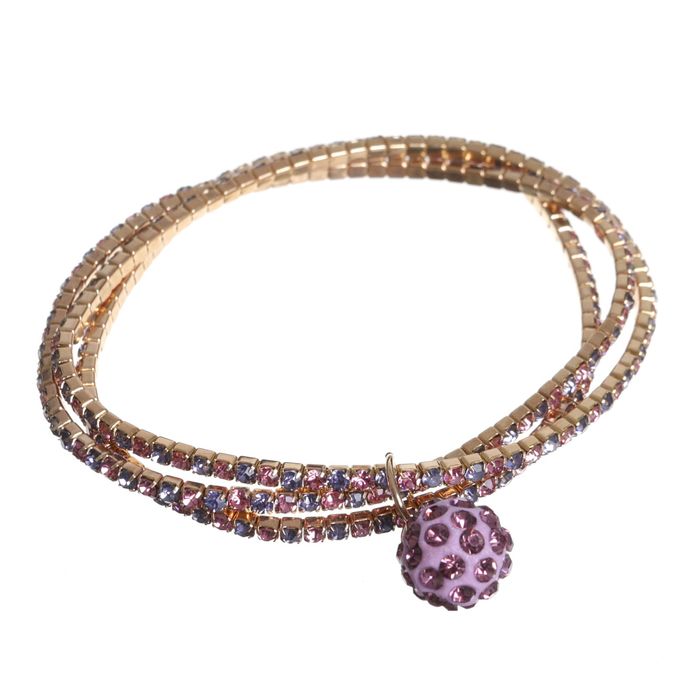 Браслет со стразами "Шамбала" 3 нити, цвет фиолетово-голубой в золоте