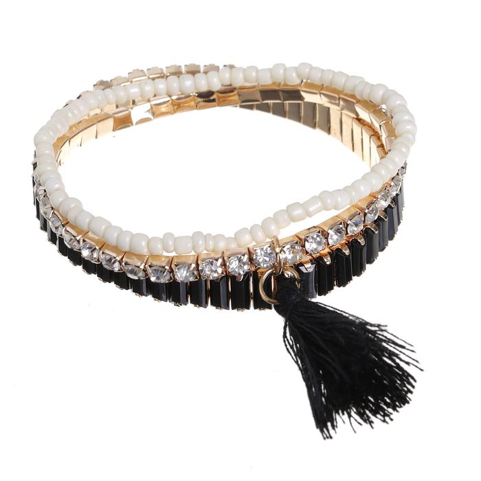 Браслет со стразами "Настроение" кисть, 3 нити, цвет чёрно-белый в золоте