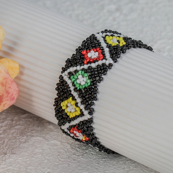 Браслет из бисера "Плетенка" на застежке, зигзаг с ромбами, цветной