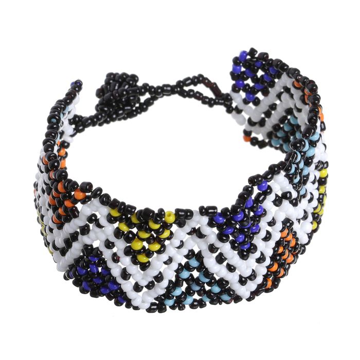 Браслет из бисера "Плетенка" на застежке, зигзаг, цветной