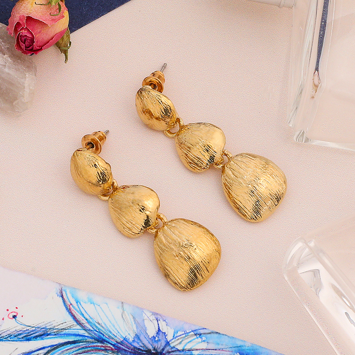 Серьги металл "Капля" трио, цвет золото