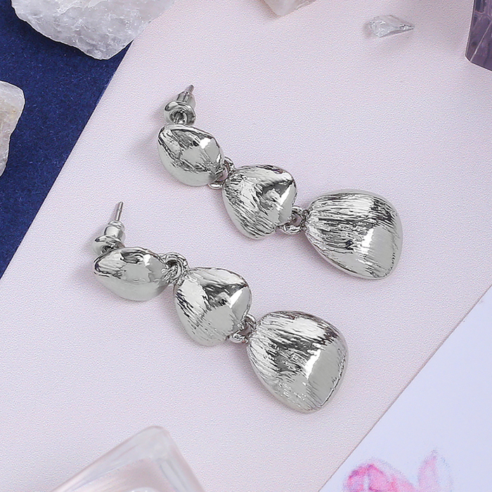 Серьги металл "Капля" трио, цвет серебро