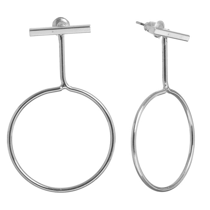 Серьги металл "Круг" абстракция, цвет серебро