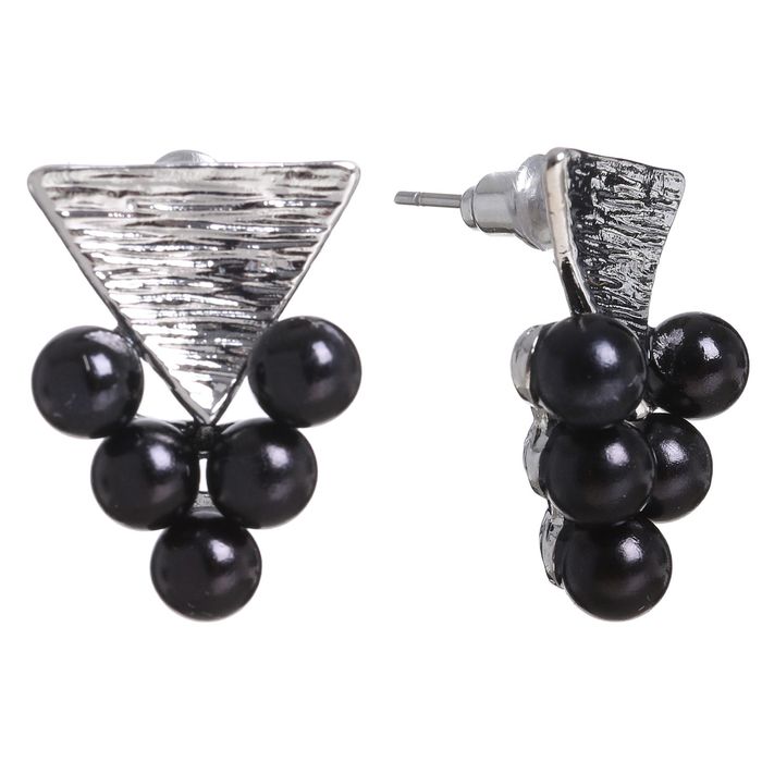 Серьги с жемчугом "Виноградинки", цвет серый в серебре