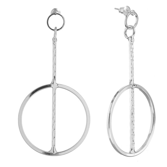 Серьги висячие "Круг" абстракция, цвет серебро