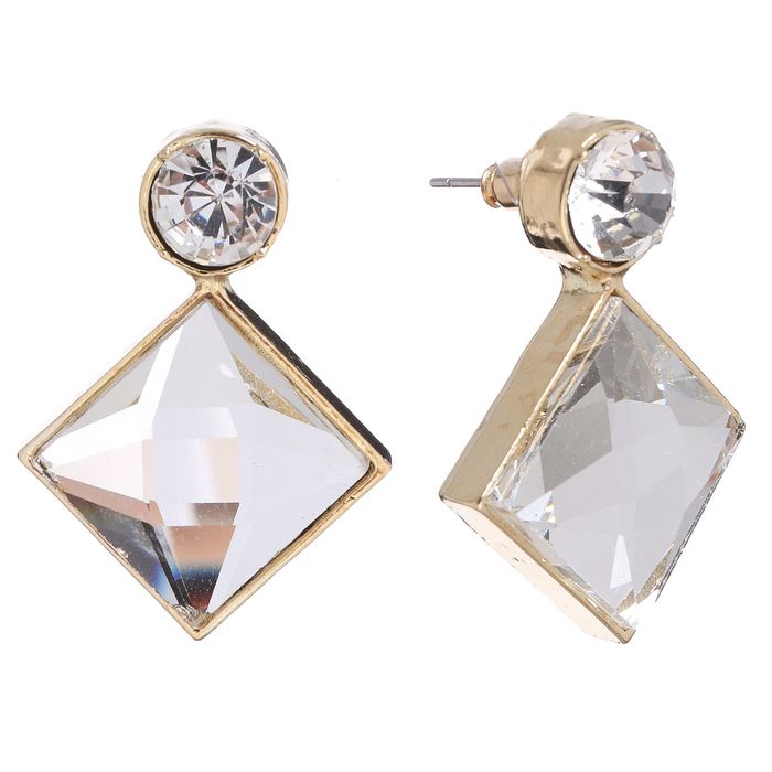 Серьги со стразами "Ромб" капля, цвет белый в золоте