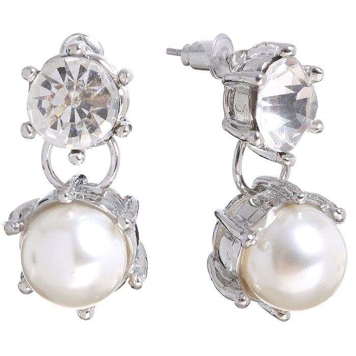 Серьги с жемчугом "Бусинка" капля, цвет белый в серебре