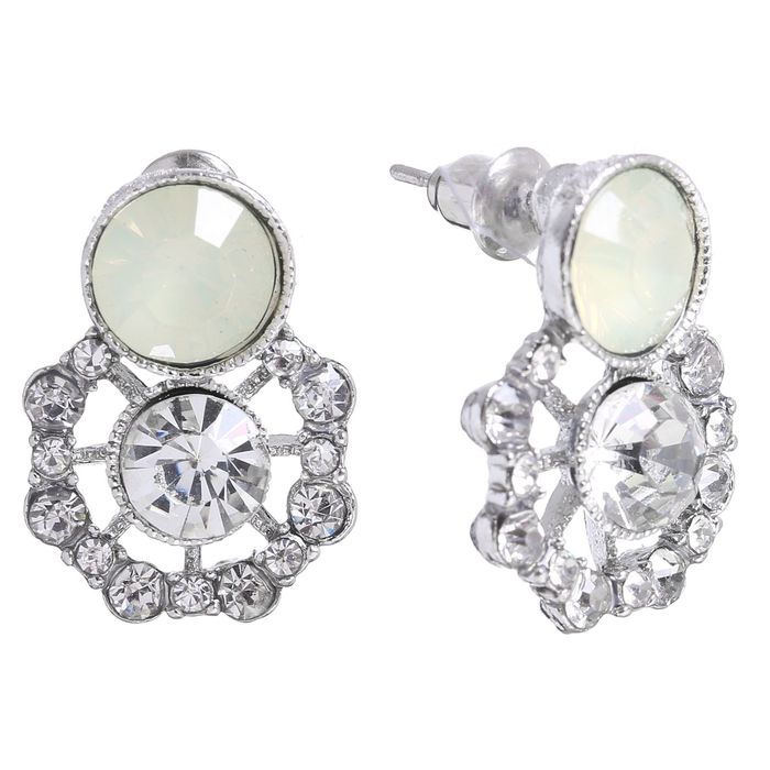 Серьги со стразами "Цветок" с кругом, цвет белый в серебре