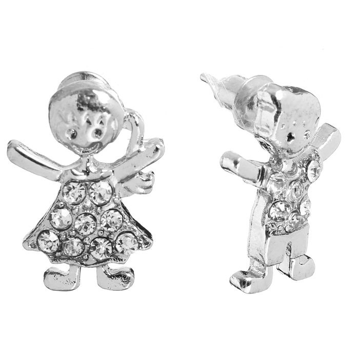 Серьги со стразами "Мальчик и девочка", цвет белый в серебре