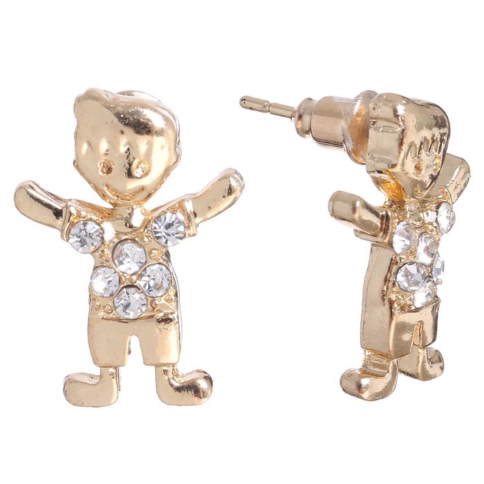 Серьги со стразами "Мальчик и девочка", цвет белый в золоте