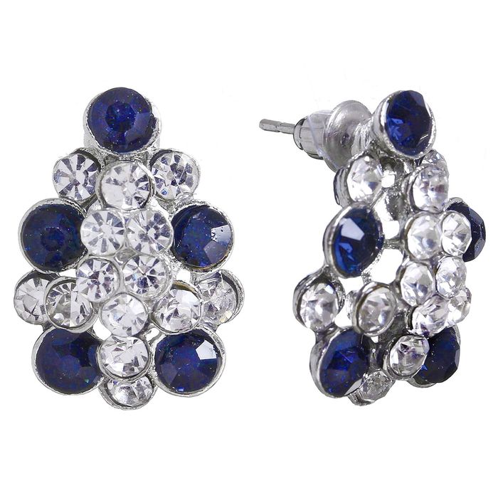 Серьги со стразами "Вечерний блеск", цвет бело-синий в чёрном металле