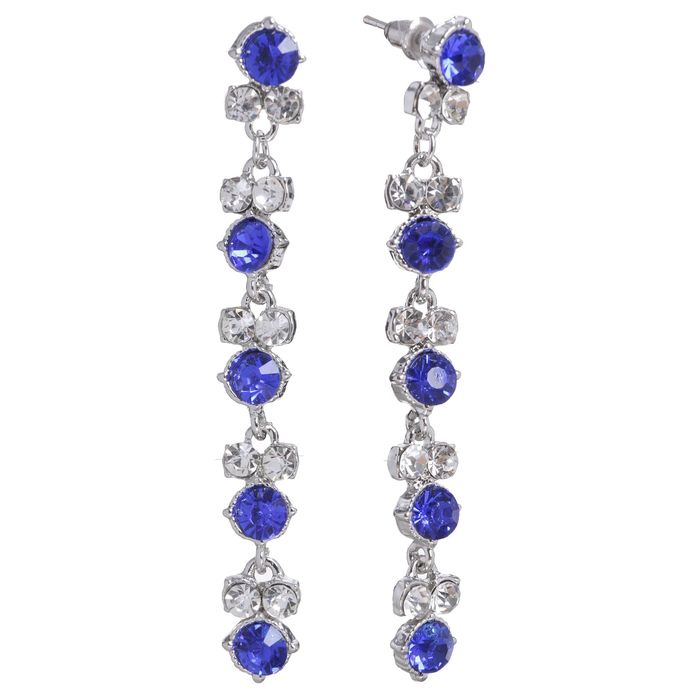 Серьги со стразами "Вечернее настроение", цвет бело-синий в серебре