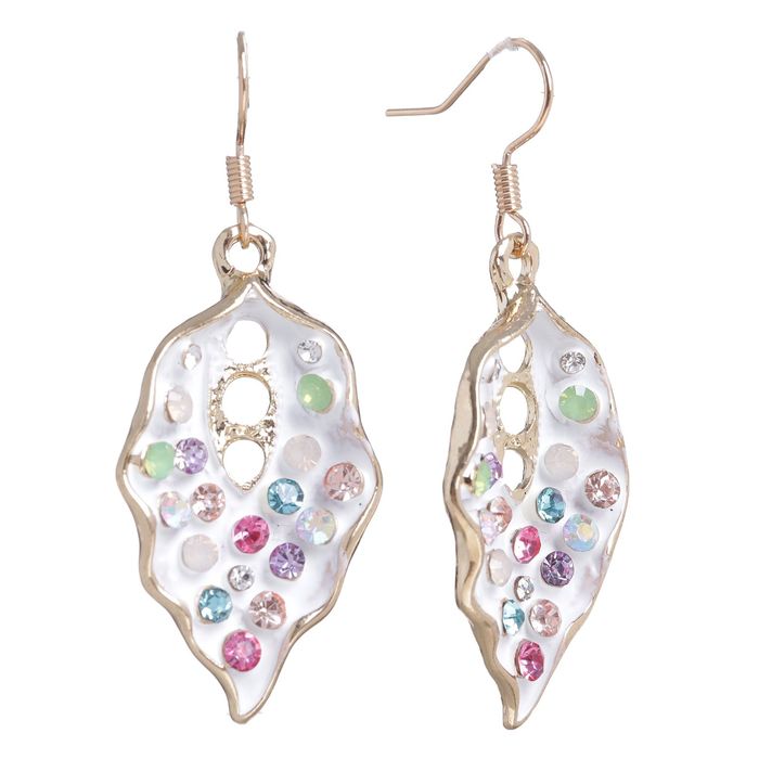 Серьги эмаль "Листочки", цветные в золоте