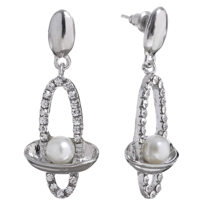 Серьги с жемчугом "Овал" с бусиной, цвет белый в серебре