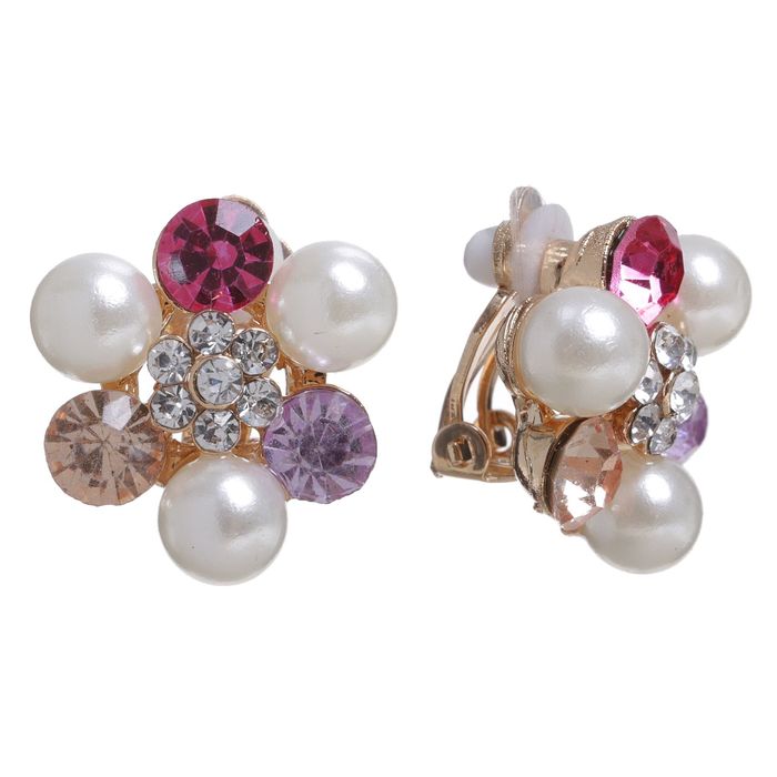 Клипсы "Цветочки", цветные в золоте