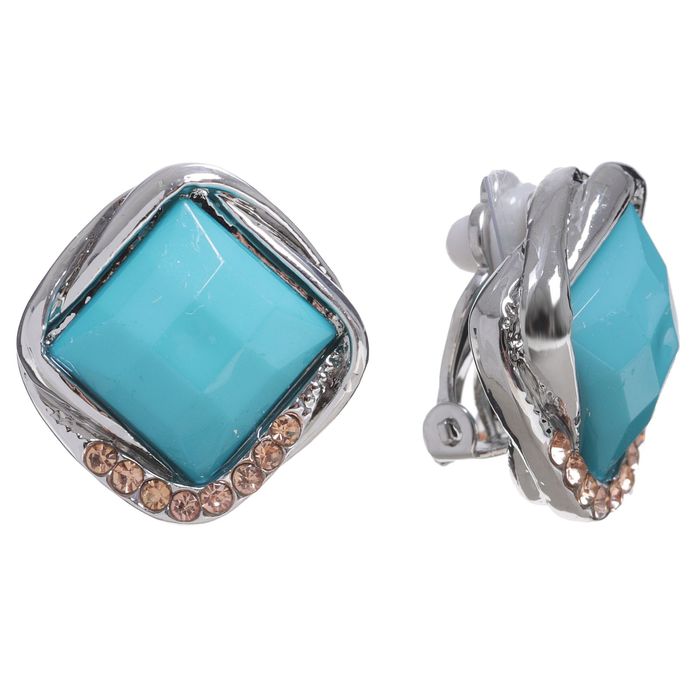 Клипсы "Ромб" классика, цвет голубой в серебре